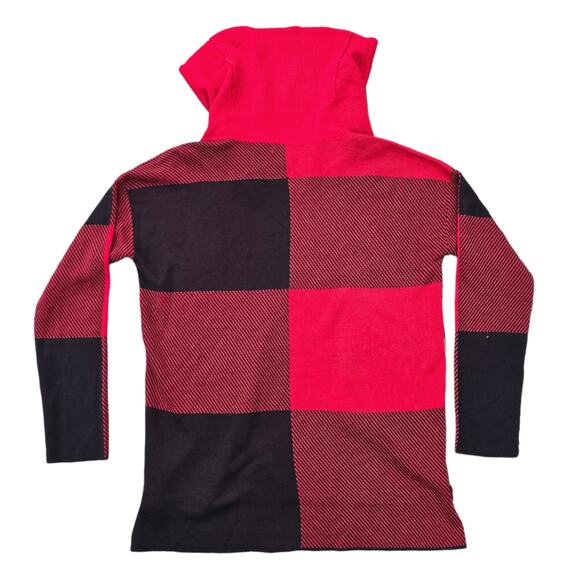 Colorblock Sweater Calvin Klein Size S Knit Pullover Cowl Neck Red Black Check - Picture 7 of 8